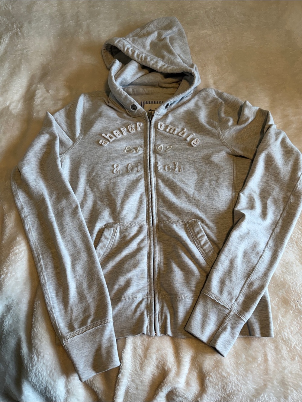 Abercrombie Kids Grey Full Zip Hoodie Sweatshirt Embroidered Logo Fleece XL